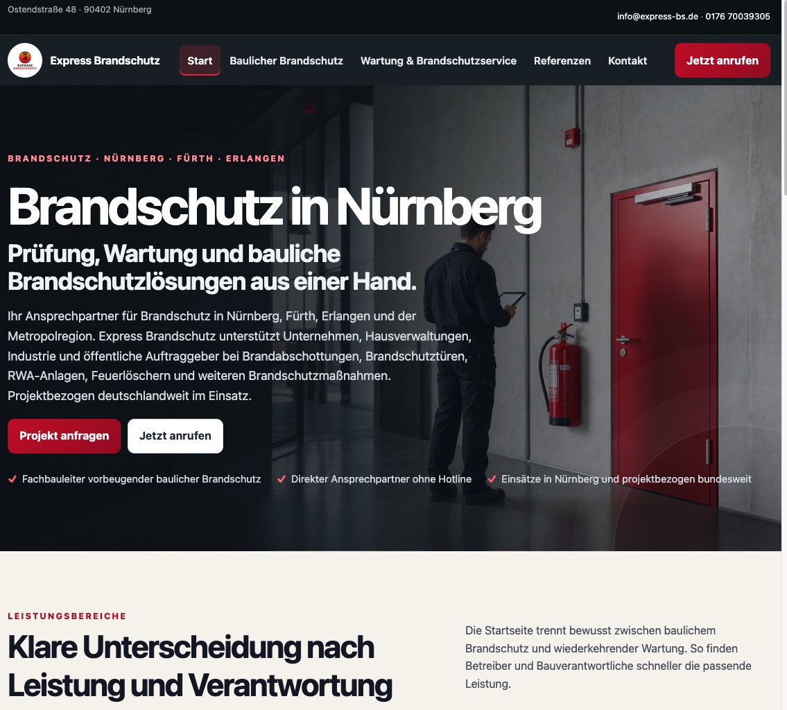 Express Brandschutz: Eine zweite Marke mit eigener Such- und Seitenlogik.